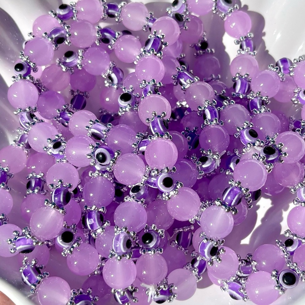 Lavender Glass Beaded Bracelets With Evil Eye Beads NWOT